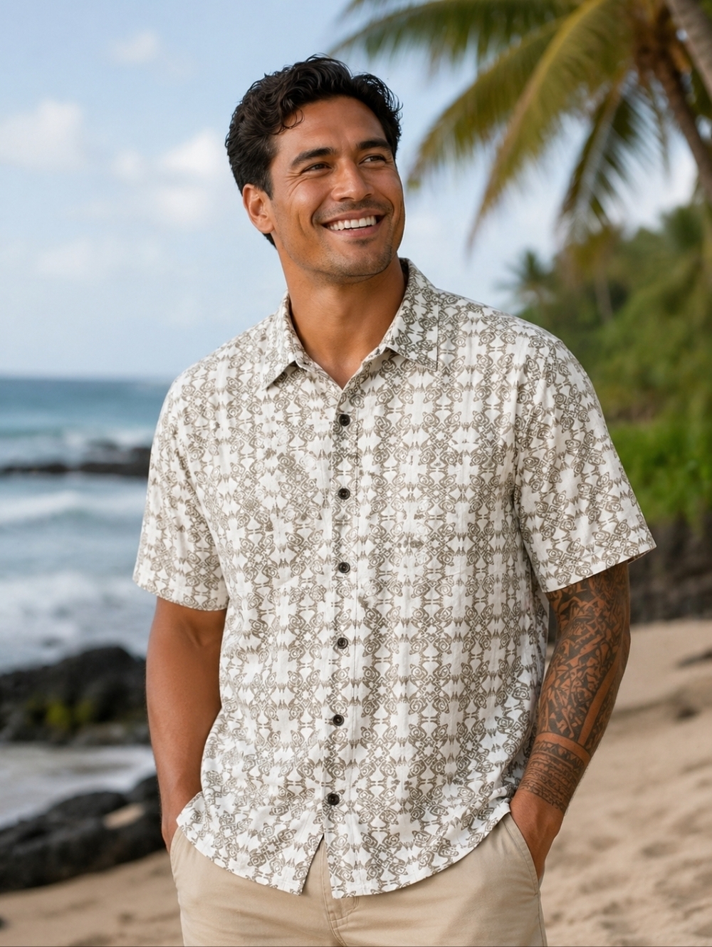 Kahala Hawaiian Shirt Size XL Tribal Turtle Print Coconut Shell Buttons